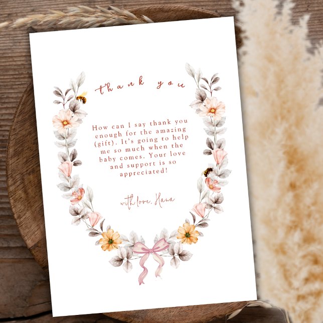 Cartão De Agradecimento Elegante Boho Little Wildflower Chá de fraldas (Elegant Boho Little Wildflower Wreath Baby Shower Thank You Card)