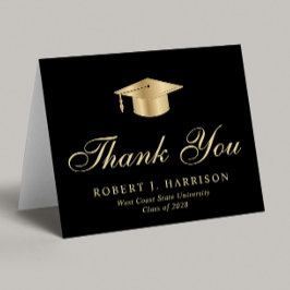 Cartão De Agradecimento Elegante Boina de Gradução Dourada Tampa Preta de