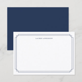 Cartão De Agradecimento Elegante borda azul-marinho e branco Formal