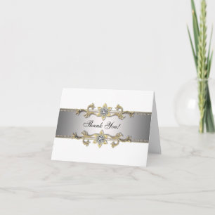Cartão De Agradecimento Elegante Branco e Dourado Obrigado