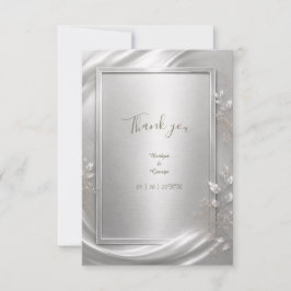 Cartão De Agradecimento Elegante Brilho Floral Prateado de Casamento