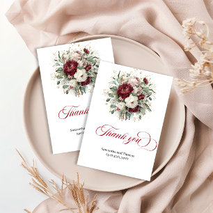 Cartão De Agradecimento Elegante Burgundy Floral Eucalipto Dourado Agradec