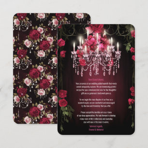 Cartão De Agradecimento Elegante Burgundy Floral Rosas Chandelier Wedes