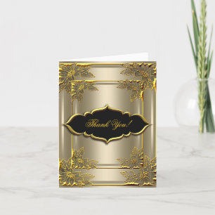 Cartão de Agradecimento Elegante Café Preto Dourad