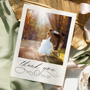 Cartão De Agradecimento Elegante Caligrafia Moderna Fotos Casamento