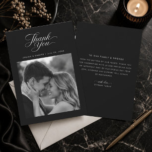 Cartão De Agradecimento Elegante Carta de Casamento com Foto Preto e Branc