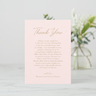 Cartão De Agradecimento Elegante Casamento Clássico em Rosa e Dourado