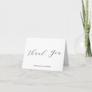 Cartão De Agradecimento Elegante Casamento Clássico Preto e Branco