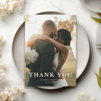 Cartão De Agradecimento Elegante Casamento de Fotos em Verde Sage