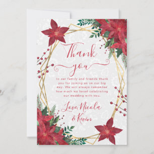 Cartão De Agradecimento Elegante Casamento de Inverno com Poinsettia Verme