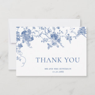 Cartão De Agradecimento Elegante Casamento Floral Francês Azul Vitoriano