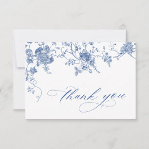 Cartão De Agradecimento Elegante Casamento Floral Francês Azul Vitoriano
