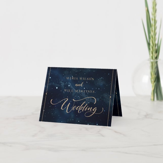 Cartão De Agradecimento Elegante Casamento Noite Estrelada Casamento Celes (Frente)