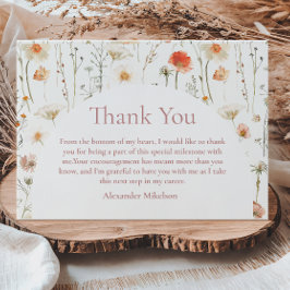 Cartão De Agradecimento Elegante Celebração de Formatura com Flores Silves
