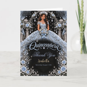 Cartão De Agradecimento Elegante Celebração de Quinceañera em Azul Gelo