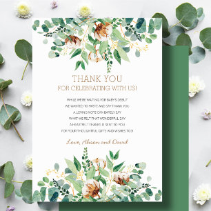 Cartão De Agradecimento Elegante Chá de fraldas Floral Eucalyptus Greener