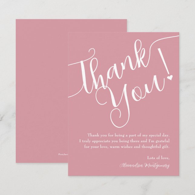 Cartão De Agradecimento Elegante - Chá de fraldas Rosa-Rosa (Frente/Verso)