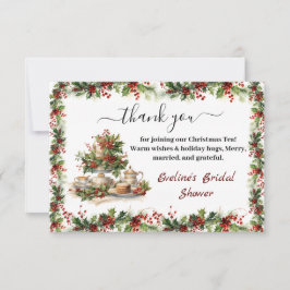 Cartão De Agradecimento Elegante Chá de Noiva com Tema de Natal