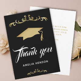 Cartão De Agradecimento Elegante Chapéu de Formatura com Ornamento Dourado