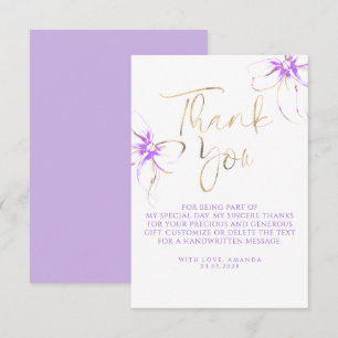 Cartão De Agradecimento Elegante Chic Arco Íris Roxo Obrigado Chá de Noiva