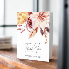 Cartão De Agradecimento Elegante Chique Boho Aquarela Floral Chá de Noiva