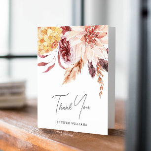 Cartão De Agradecimento Elegante Chique Boho Aquarela Floral Chá de Noiva
