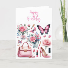 Cartão De Agradecimento Elegante Chique Rosa Beleza Feminina