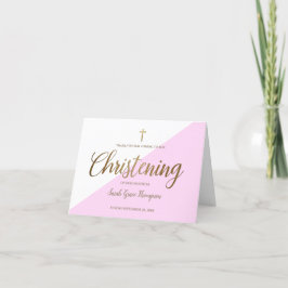 Cartão De Agradecimento Elegante Christening Baby Girl Rosa Dourado Obriga