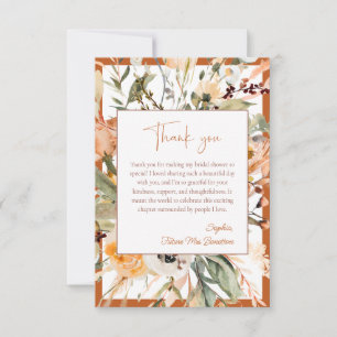 Cartão De Agradecimento Elegante Chuveiro de Noiva Floral Outonal Laranja