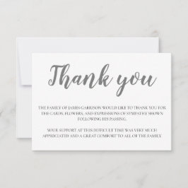 Cartão De Agradecimento Elegante Cinza Funeral Obrigado