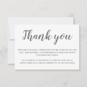 Cartão De Agradecimento Elegante Cinza Funeral Obrigado
