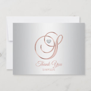 Cartão De Agradecimento Elegante Cinza Prata Rosa Dourado Obrigado   S