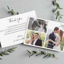 Cartão De Agradecimento elegante colagem de fotos de casamento da caligraf