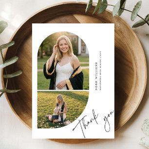 Cartão De Agradecimento Elegante Colagem de Fotos em Arco de Graduação Scr