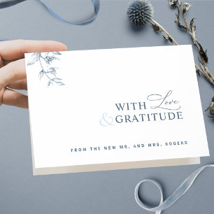 Cartão De Agradecimento Elegante Com Amor e Gratidão Azul Obrigada