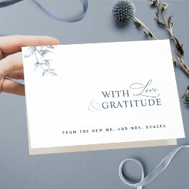 Cartão De Agradecimento Elegante com amor e gratidão Azul Obrigado