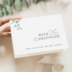 Cartão De Agradecimento Elegante com amor e gratidão, Green Obrigado