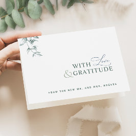 Cartão De Agradecimento Elegante  Com Amor e Gratidão, Verde Obrigado