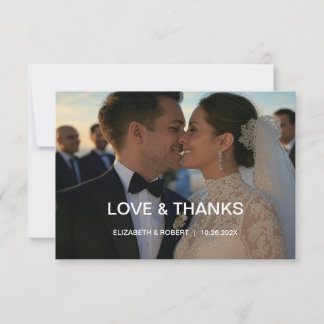 Cartão De Agradecimento Elegante Coração de Amor de Casamento Script Chic 