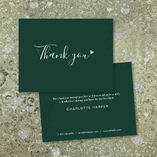 Cartão De Agradecimento Elegante Coração de Prata em Verde Esmeralda Estil