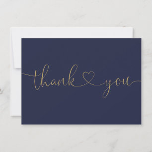 Cartão De Agradecimento Elegante Coração em Letra de Forma Azul-Navy e Dou