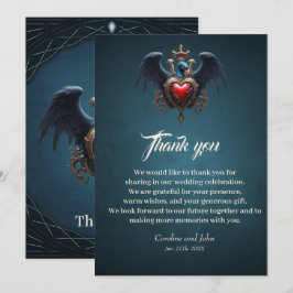 Cartão De Agradecimento Elegante coração gótico com pássaro fantasma.