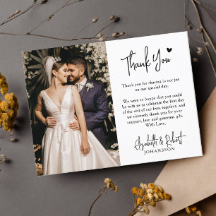 Cartão De Agradecimento Elegante Coração Moderno Script Foto Casamento Obr
