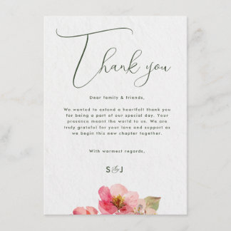 Cartão De Agradecimento Elegante Coral Rosa Floral Aquarela Casamento