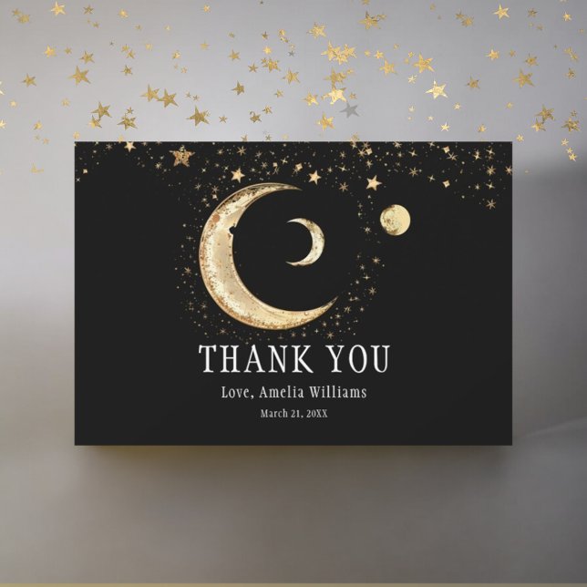 Cartão De Agradecimento Elegante Crescente Lua Celestial Dourado Obrigado (Criador carregado)