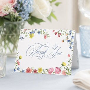 Cartão De Agradecimento Elegante Crista de Flor Silvestre Pastel Azul para