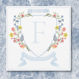 Cartão De Agradecimento Elegante Crista de Flor Silvestre Pastel Azul Poei