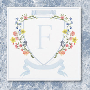 Cartão De Agradecimento Elegante Crista de Flor Silvestre Pastel Azul Poei