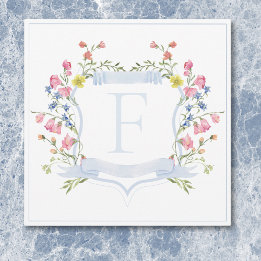 Cartão De Agradecimento Elegante Crista de Flor Silvestre Pastel Azul Poei