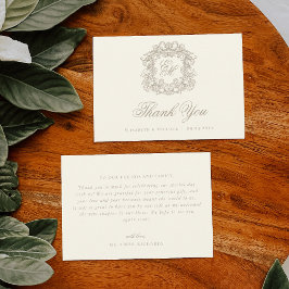 Cartão De Agradecimento Elegante Crista de Monograma de Marfim Casamento V